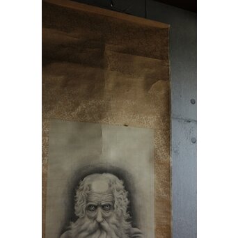 五十川 訊堂 画賛 HIPPOCRATES ヒポクラテス像 絹本軸装　Z573 