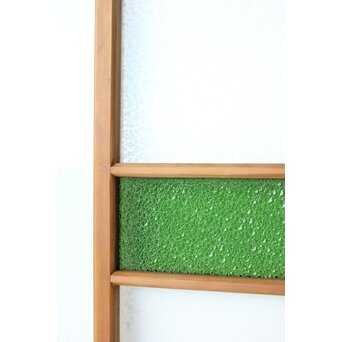 全面レトロガラス建具 4枚1組　GD0265Y 古いガラス　稀少なダイア緑色ガラス