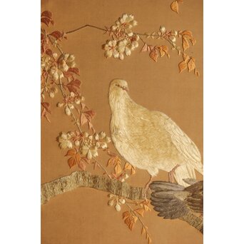 高島屋刺繍 稀少タグ付 花鳥刺繍衝立　U368 