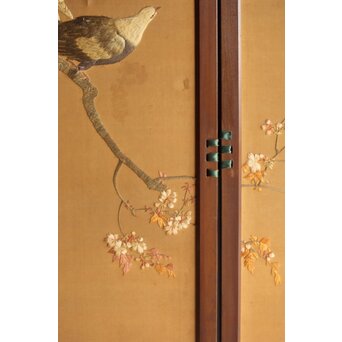 高島屋刺繍 稀少タグ付 花鳥刺繍衝立　U368 