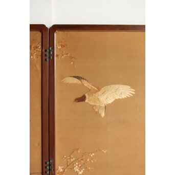 高島屋刺繍 稀少タグ付 花鳥刺繍衝立　U368 