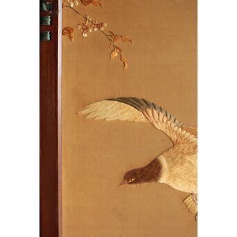 高島屋刺繍 稀少タグ付 花鳥刺繍衝立　U368 