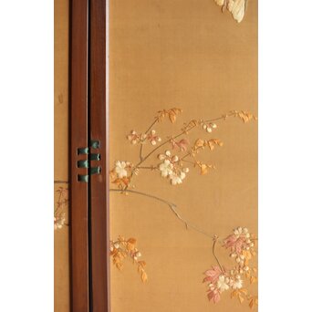 高島屋刺繍 稀少タグ付 花鳥刺繍衝立　U368 