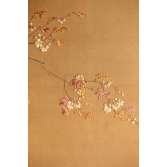 高島屋刺繍 稀少タグ付 花鳥刺繍衝立　U368 