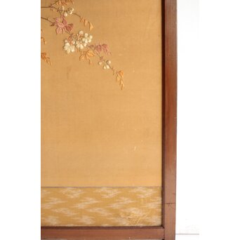 高島屋刺繍 稀少タグ付 花鳥刺繍衝立　U368 