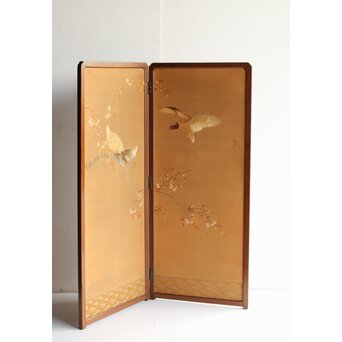 高島屋刺繍 稀少タグ付 花鳥刺繍衝立　U368 