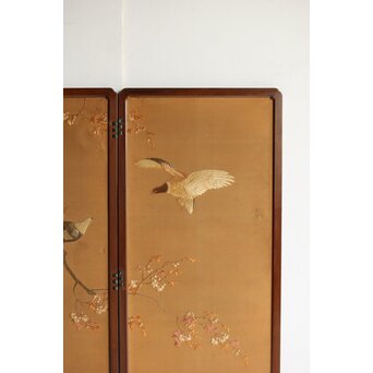 高島屋刺繍 稀少タグ付 花鳥刺繍衝立　U368 