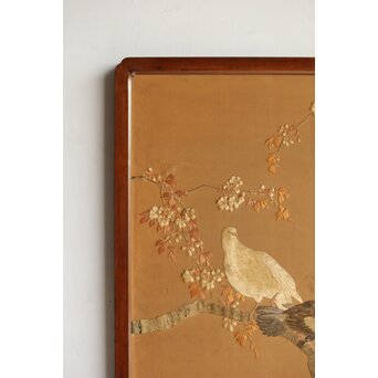 高島屋刺繍 稀少タグ付 花鳥刺繍衝立　U368 