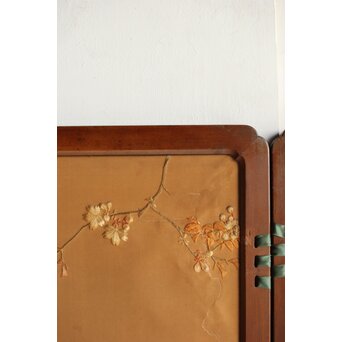高島屋刺繍 稀少タグ付 花鳥刺繍衝立　U368 