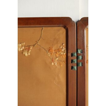 高島屋刺繍 稀少タグ付 花鳥刺繍衝立　U368 