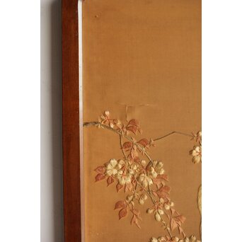 高島屋刺繍 稀少タグ付 花鳥刺繍衝立　U368 