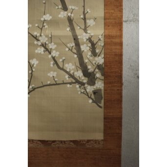 圓崖筆 梅に鶯 絹本掛軸　Z577 