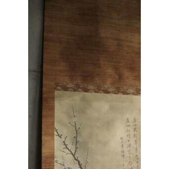 圓崖筆 梅に鶯 絹本掛軸　Z577 