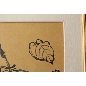 武者小路実篤【椿】水墨額装 錦子鑑定シール　Z581 