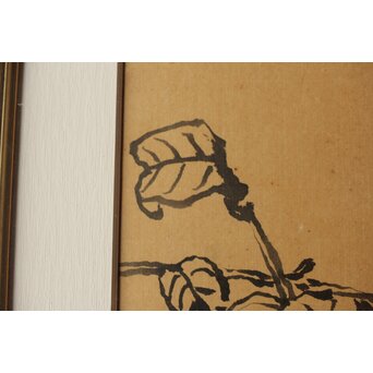 武者小路実篤【椿】水墨額装 錦子鑑定シール　Z581 