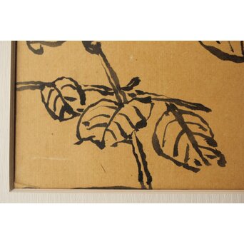 武者小路実篤【椿】水墨額装 錦子鑑定シール　Z581 