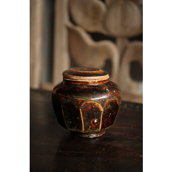 朝鮮李朝 飴釉蓋付面取壺　P523 