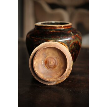 朝鮮李朝 飴釉蓋付面取壺　P523 