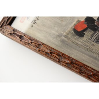 北海道画家 平子聖龍『イオマンテ アイヌ風俗と熊祭』 板絵扁額 アイウシ模様額 自彫か　Z586 