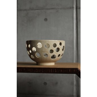 大野鈍阿 仁清白釉円孔透鉢　P524 
