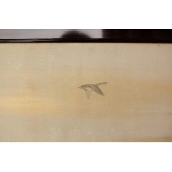 倣 松村景文 黒枠日本画欄間 梅に鶯 2枚1組　R0463 