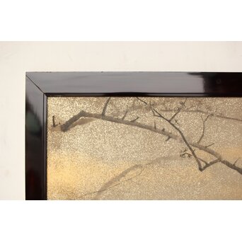 倣 松村景文 黒枠日本画欄間 梅に鶯 2枚1組　R0463 