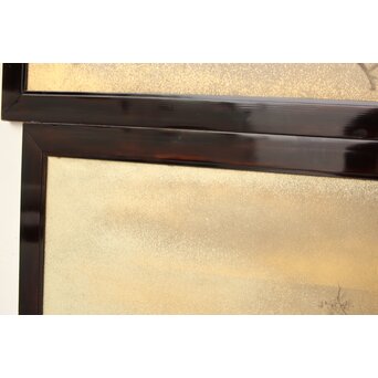 倣 松村景文 黒枠日本画欄間 梅に鶯 2枚1組　R0463 