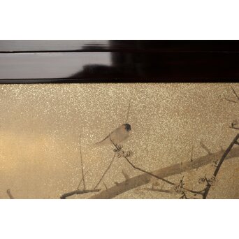 倣 松村景文 黒枠日本画欄間 梅に鶯 2枚1組　R0463 