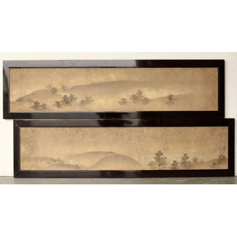 倣 松村景文 黒枠日本画欄間 鹿松 2枚1組　R0464 B面　両面仕様ですね