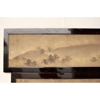 倣 松村景文 黒枠日本画欄間 鹿松 2枚1組　R0464 