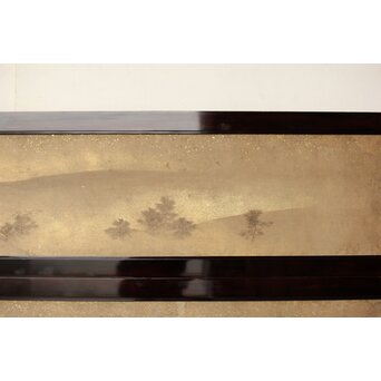 倣 松村景文 黒枠日本画欄間 鹿松 2枚1組　R0464 