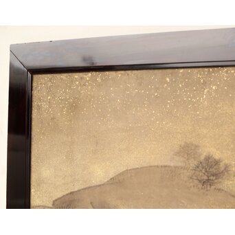 倣 松村景文 黒枠日本画欄間 鹿松 2枚1組　R0464 