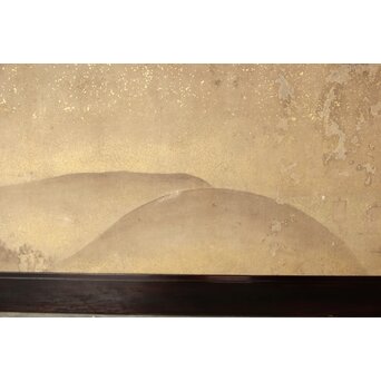 倣 松村景文 黒枠日本画欄間 鹿松 2枚1組　R0464 