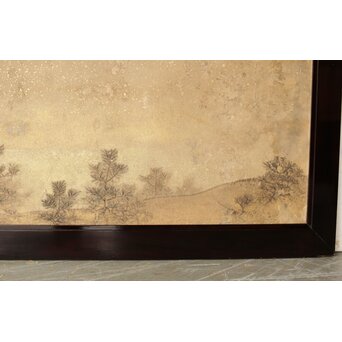 倣 松村景文 黒枠日本画欄間 鹿松 2枚1組　R0464 