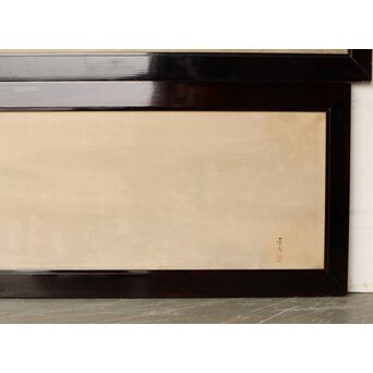 倣 松村景文 黒枠日本画欄間 鹿松 2枚1組　R0464 