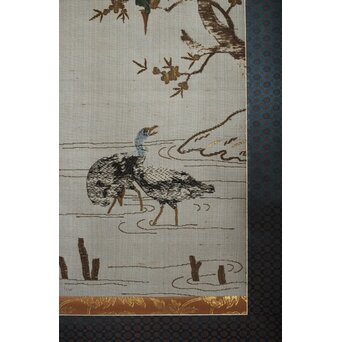 竹屋町刺繍 鳥図 掛軸　Z621 