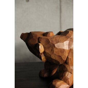 面彫 北海道産 木彫熊 白と黒 一対　X583 