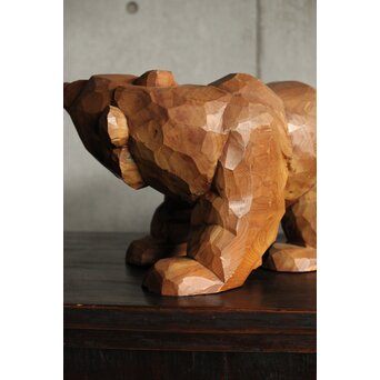 面彫 北海道産 木彫熊 白と黒 一対　X583 