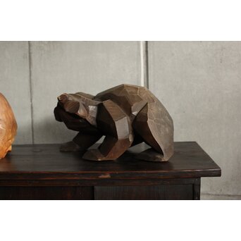 面彫 北海道産 木彫熊 白と黒 一対　X583 