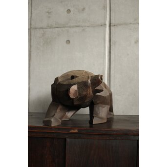 面彫 北海道産 木彫熊 白と黒 一対　X583 