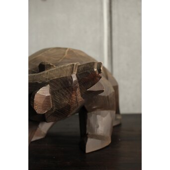 面彫 北海道産 木彫熊 白と黒 一対　X583 