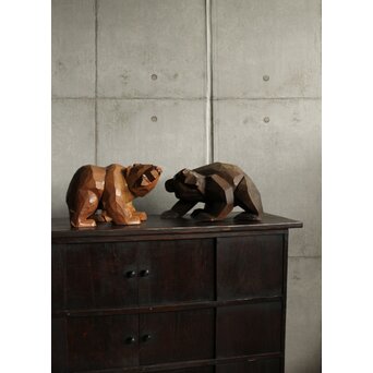 面彫 北海道産 木彫熊 白と黒 一対　X583 