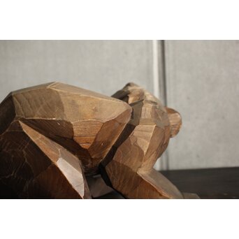 面彫 北海道産 木彫熊 白と黒 一対　X583 