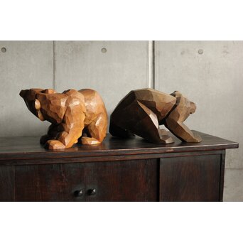 面彫 北海道産 木彫熊 白と黒 一対　X583 