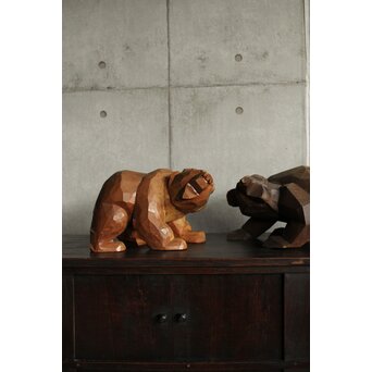 面彫 北海道産 木彫熊 白と黒 一対　X583 