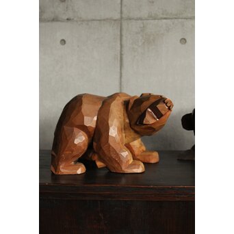 面彫 北海道産 木彫熊 白と黒 一対　X583 