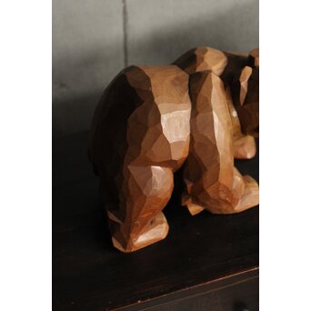 面彫 北海道産 木彫熊 白と黒 一対　X583 