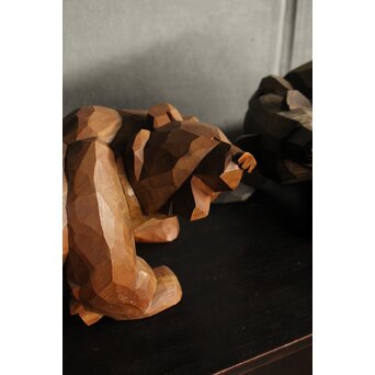 面彫 北海道産 木彫熊 白と黒 一対　X583 