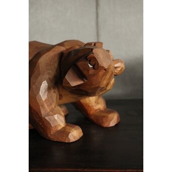 面彫 北海道産 木彫熊 白と黒 一対　X583 