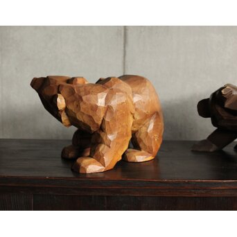 面彫 北海道産 木彫熊 白と黒 一対　X583 